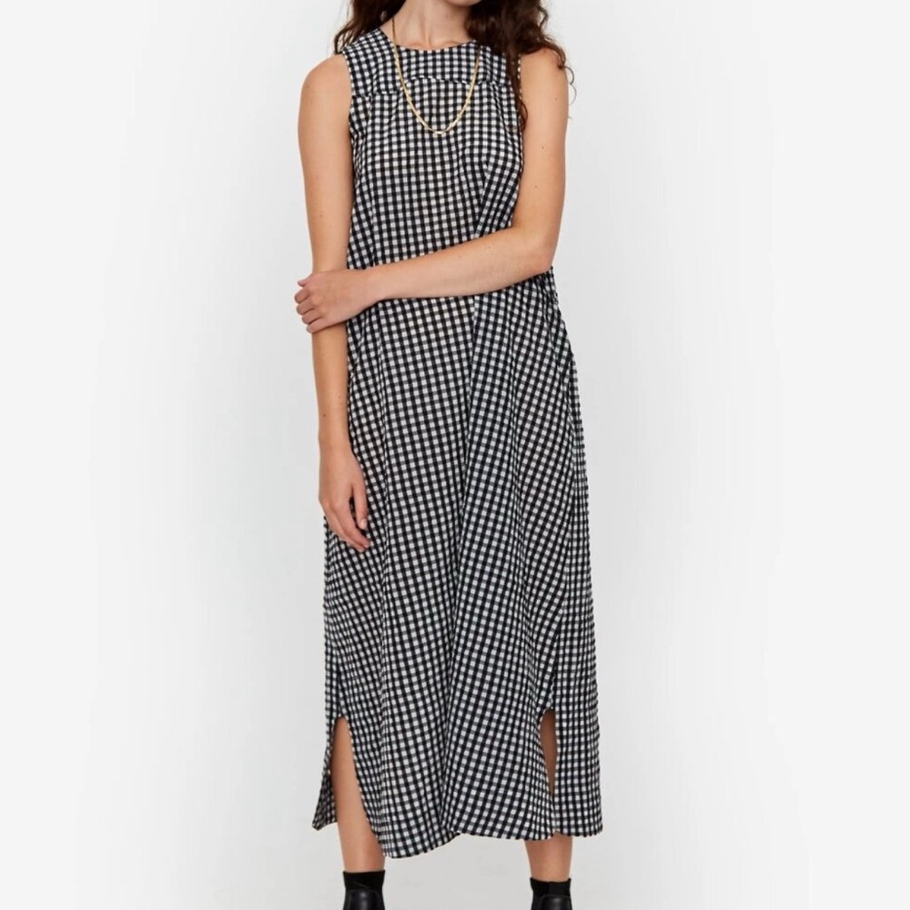Ganni Open-back Gingham Seersucker Midi Dress